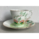 Sutherland Teacup Saucer Set Fine Bone China England Green Floral