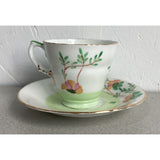 Sutherland Teacup Saucer Set Fine Bone China England Green Floral