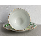 Sutherland Teacup Saucer Set Fine Bone China England Green Floral