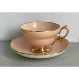 Hammersley & Co. Teacup Saucer Set Fine Bone China England Peach Gold Colors
