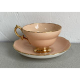 Hammersley & Co. Teacup Saucer Set Fine Bone China England Peach Gold Colors