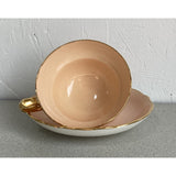 Hammersley & Co. Teacup Saucer Set Fine Bone China England Peach Gold Colors