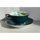Trimont China Hand Painted Teacup Saucer Set Green floral Made in Occupied Japan