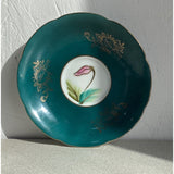 Trimont China Hand Painted Teacup Saucer Set Green floral Made in Occupied Japan