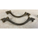 4 Vintage French Provincial Furniture Pulls Hardware Scroll Leaf Dark Brass Look