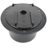 RV Outlet Cover Black with Lid 4.4" diameter (no screws) Plastic