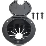 RV Outlet Cover Black with Lid 4.4" diameter (no screws) Plastic