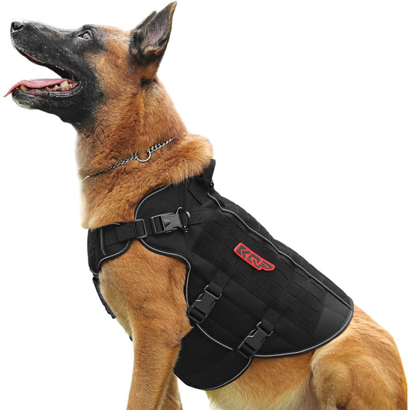 KQP Tactical Dog Harness for Medium Sized Dogs Black Nylon