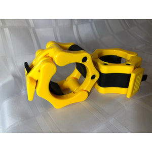 Olympic Barbell Clamps 2" Quick Release Yellow w/ rubber locking grips 1 Pair