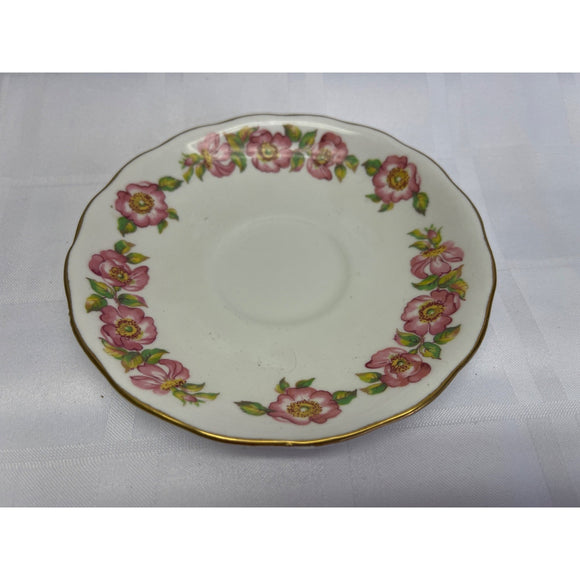 Royal Vale  Bone China England Orphaned Saucer Pink green floral Pattern 5.75