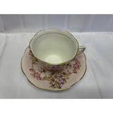 Rosina Teacup Saucer Set Vintage Bone China England Pale Pink Purple Floral