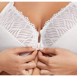 Glamorise Womens Plus Size Front Close Lace T-Back Wonderwire Bra 1246 White 38C
