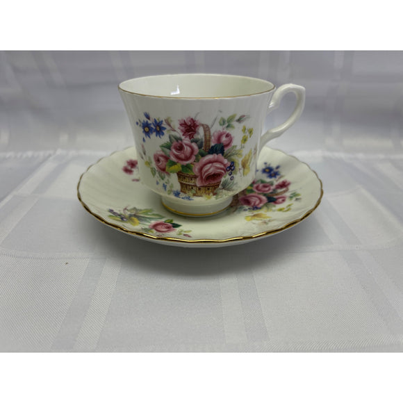 Royal Stafford Teacup Saucer Set Fine Bone China Basket Floral Pattern