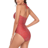 Smismivo Tummy Control Swimwear Halter One Piece Vintage Retro Swimsuit XL Red