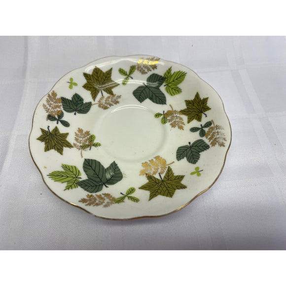 Royal Albert  Bone China England Orphaned Saucer Green Gold Leaf Pattern 5.75