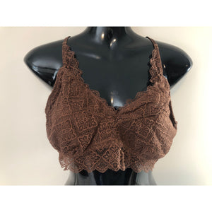 Mae Women's Lightly line Floral Lace Bralette Brown XL Stretch Fabric 71J218