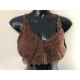 Mae Women's Lightly line Floral Lace Bralette Brown XL Stretch Fabric 71J218