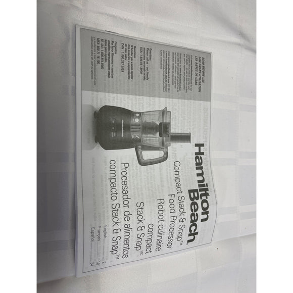 Hamilton-Beach 70510 Food Processor Replacement Part Owners Manual