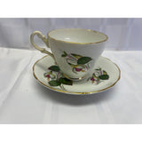 English Teacup Saucer Set Vintage Bone China England Fuchsia Floral Pattern