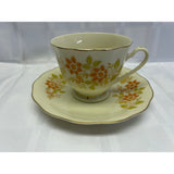 Budlet Teacup Saucer Set Vintage Bone China Pale yellow with Orange and Green floral