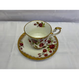 Queens Rosina Fine Bone China Teacup and Saucer Set Heavy Gold Red Roses