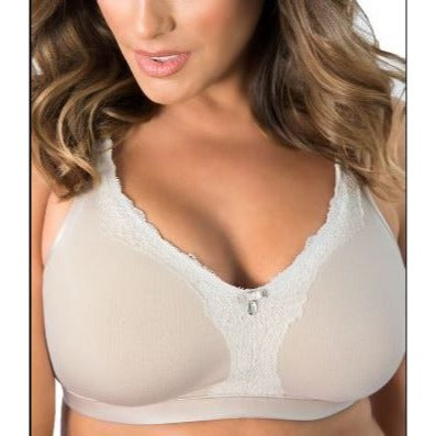 Curvy Couture Women's Cotton Luxe Wire Free Bralette in Natural 1010 Size 42G