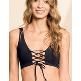 Jade Black Allure Long Line Triangle Bikini Top Large Reversible