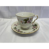 Queen Anne Teacup Saucer Set Vintage Bone China England Pink Yellow Green floral