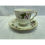 Queen Anne Teacup Saucer Set Vintage Bone China England Pink Yellow Green floral