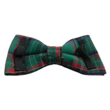 Unique Style Paws Cotton Dog Collar with Bow Green Tartan Plaid Large Rose Gold