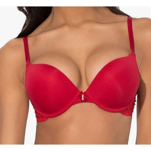 Smart & Sexy Style SA276X Women's 40B Push Up Bra No No Red w/ Lace Wings  NWT