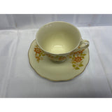 Budlet Teacup Saucer Set Vintage Bone China Pale yellow with Orange and Green floral