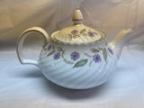 Royal Adderley Charmaine Teapot purple green floral 7" diameter Silver Gilding