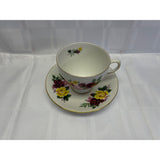 Queen Anne Teacup Saucer Set Vintage Bone China England Deep Red Yellow floral