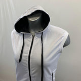 Zacard woen's White Sleeveless Workout Sweatshirt with Full Zipper and Hood Size Large Cotton Blend