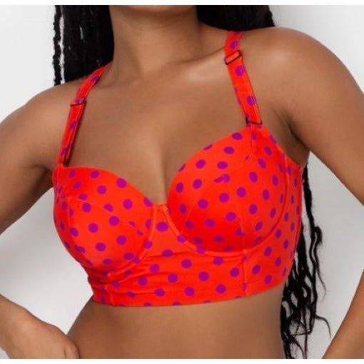 Smart & Sexy 34DD Long Lined Underwire Bikini Top Bright Polka Dot Style SA625