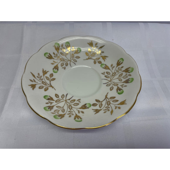 Queen Anne  Bone China England Orphaned Saucer Green Gold Pattern 5.75