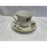 Queen Anne Teacup Saucer Set Vintage Bone China England Pink Yellow Green floral