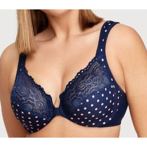 Glamorise Wonderwire Front Close Bra 1245 Full Coverage 36G Blue Pink