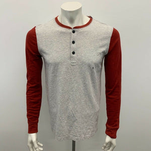 American Eagle Henley Shirt Men's  Size XS Gray Red Long Sleeve Cotton/Poly NEW