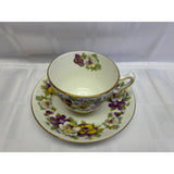 Staffordshire Fine Bone China England Vintage Teacup Saucer Set Purple White