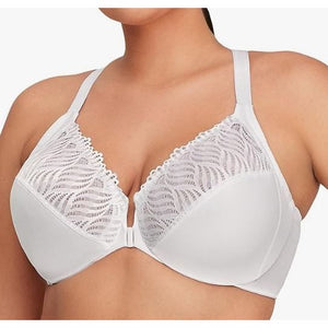 Glamorise Womens Plus Size Front Close Lace T-Back Wonderwire Bra 1246 White 38C