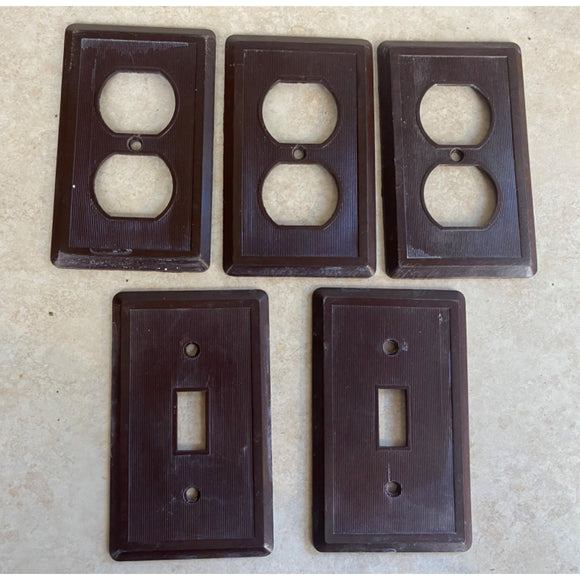 H.B.Etlin MFG Vintage Brown Bakelite Toggle /Outlet Cover Plates Lot Of 5