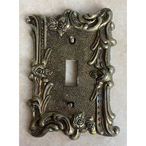 Vintage EDMAR 60T Silver Gold Roses Light Switch Ornate Metal Plate Cover USED