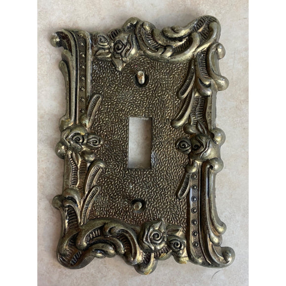Vintage EDMAR 60T Silver Gold Roses Light Switch Ornate Metal Plate Cover USED