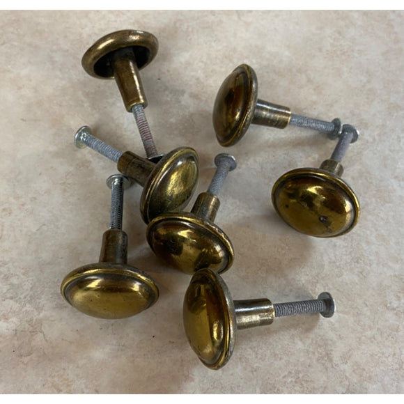 Brass Round Top Button Style Door/Drawer Knob Pulls Lot Of 7 USED