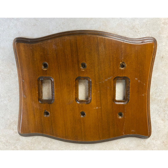 VTG Farmhouse Wooden 3 Gang Light Toggle Switch Cover Plate USED