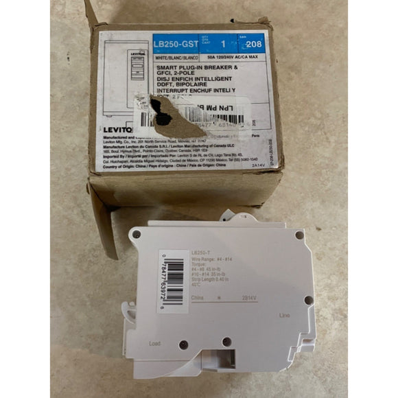 LEVITON LB250-T CIRCUIT BREAKER 50A, 2-POLE, GENUINE, NEW IN OPEN BOX