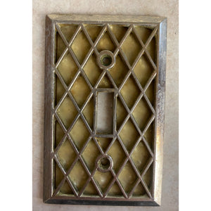 Vintage Metal Diamond Pattern Gold On Gold Single Wall Switch Cover Plate USED