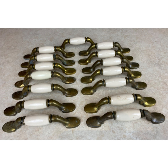 15 Spoon Foot Door Pull Antique Brass With Almond Ceramic Insert 5